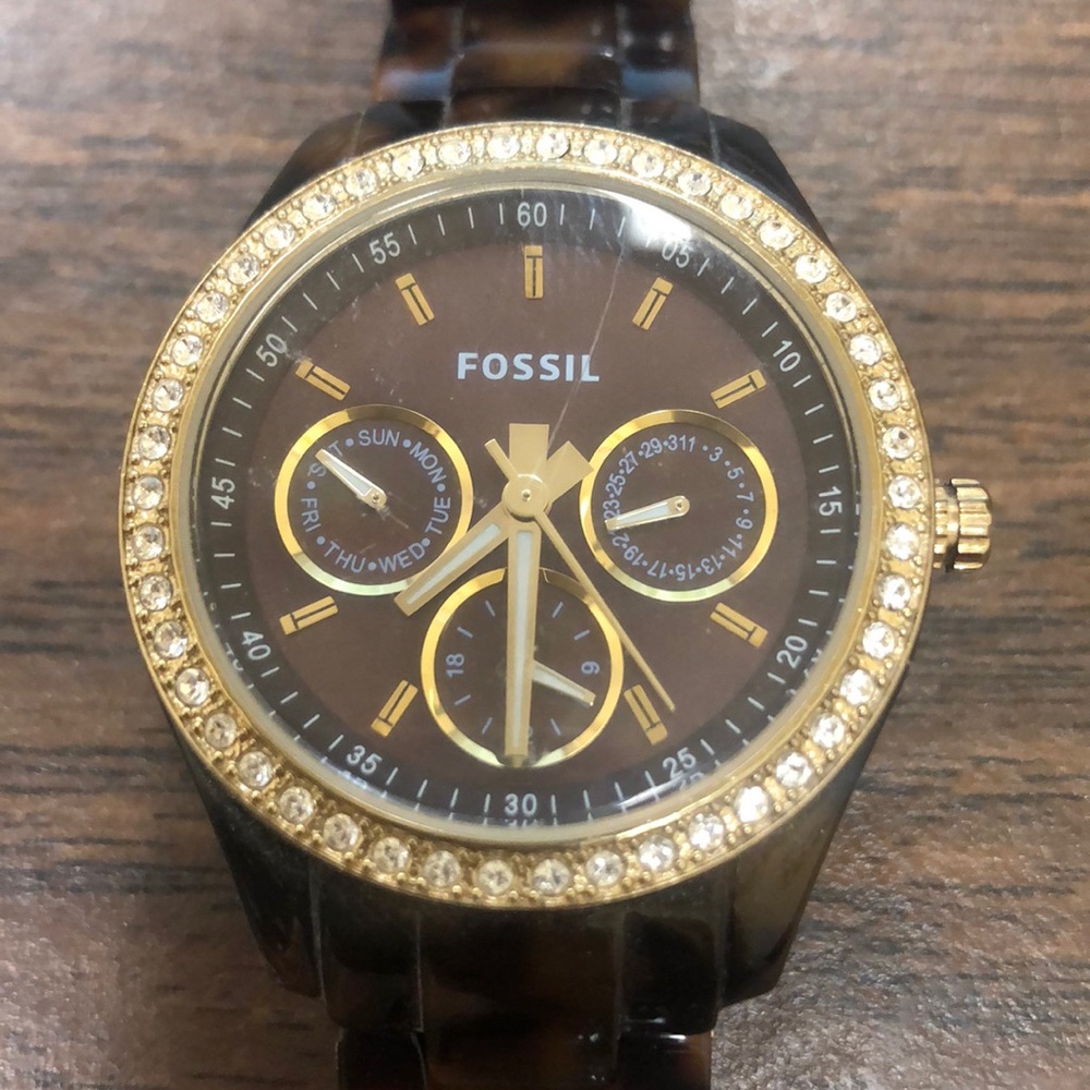 Tortoise Shell Fossil Watch With Bracelet - image 1